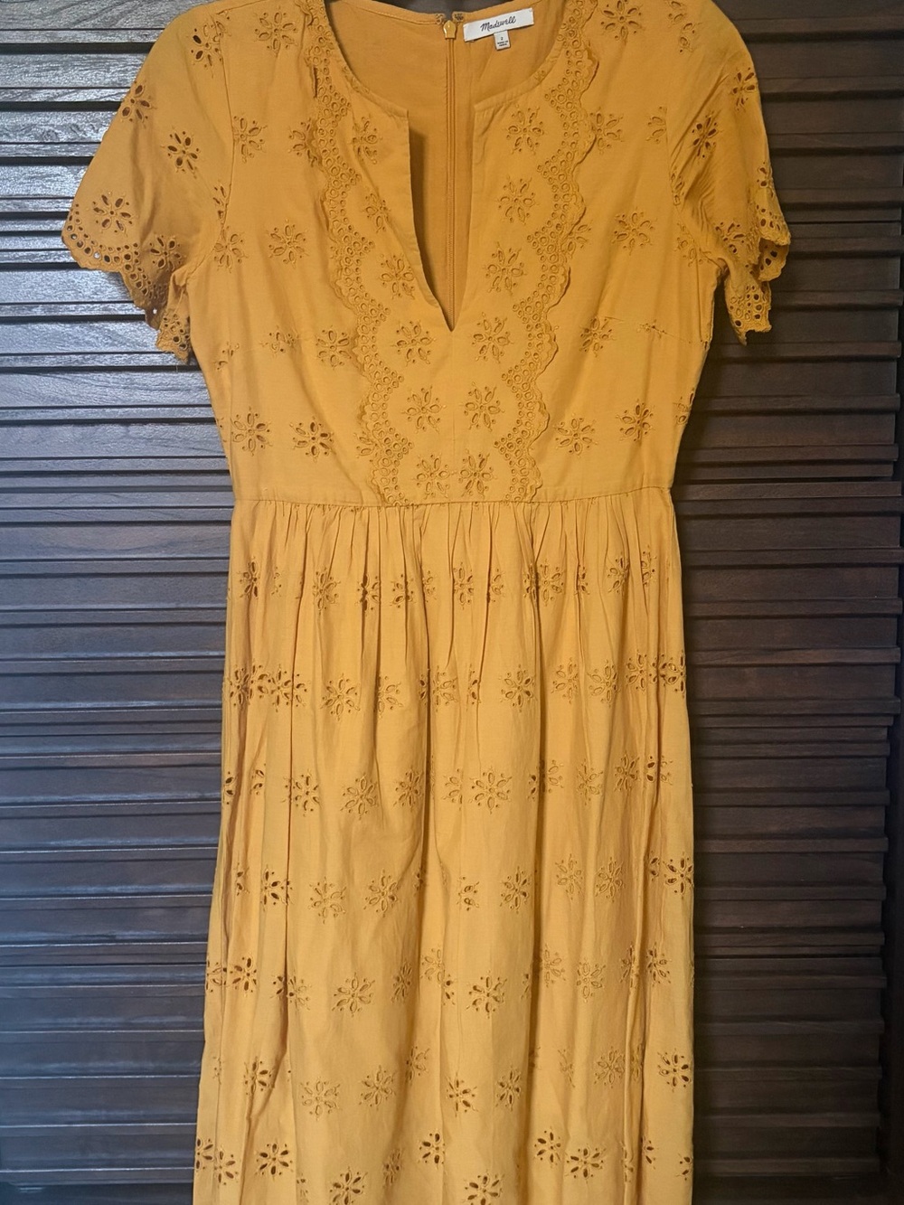 Madewell  Mustard Eyelet Midi with Scalloped V-Neck